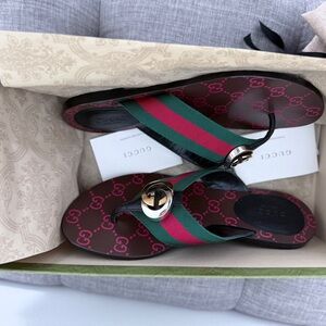 Gucci Lifford Women's Brown, Green and Red Sandals